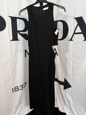 Nicholas Women's Black Sleeveless Midi Dress Size 4 Cut Out Asymmetrical Slit